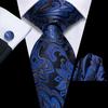 Dark Blue Flowers Jacquard Paisley Tie Set Mens Silk Necktie Pocket Square Cufflinks Party