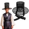 Adult Korean Traditional Performance Hat Quick-Fold Flat Top Hat with Wide Brim UV Protection Cosplay Black Hat