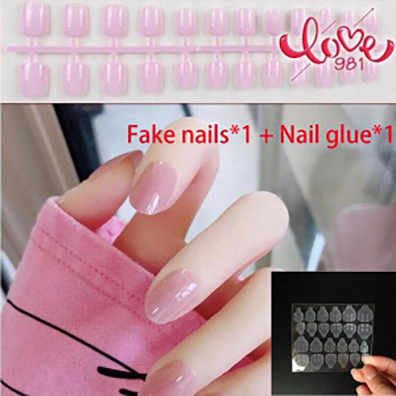 Fake Nails, Short Round, No Glue, 24 Pieces