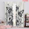 2pcs,2D Plane Printing Popular Curtains Butterfly Blooms Polyester Fabric (without Rod) Outdoor Decorations Perfect for Living