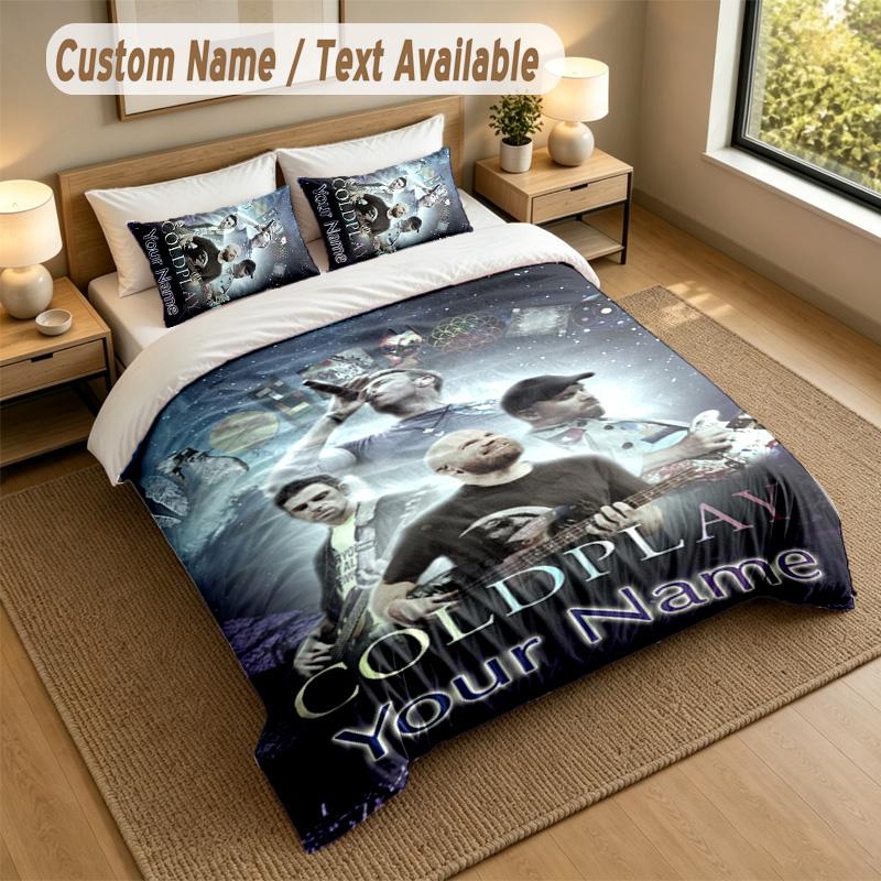 3Pcs Bedding Set Custom Name Text, 1 Sheet 2 Pillowcases Home Bed DecorColdplay
