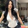 Short Sleeve Bottoming T-shirt V Neck Camisole Chic Slim Crop Tops  Spicy Girl