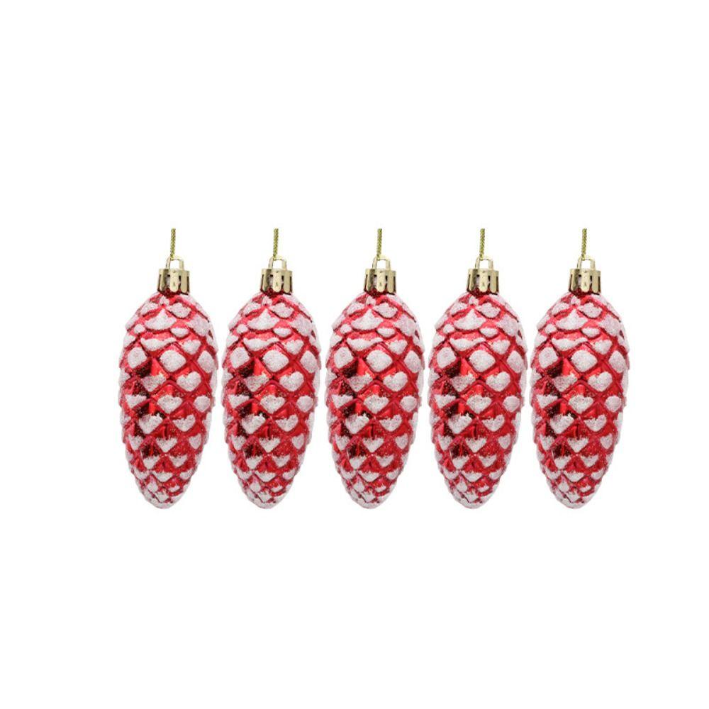 5Pcs Plastic Pine Cone Balls Hanging Pendants Small Christmas Ornament Theme Party