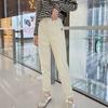 Весна-Осень бежевые эластичные узкие джинсы с высокой талией для женщин, прямые брюки-трубы длиной до щиколотки с эластичной талией для повседневной носки