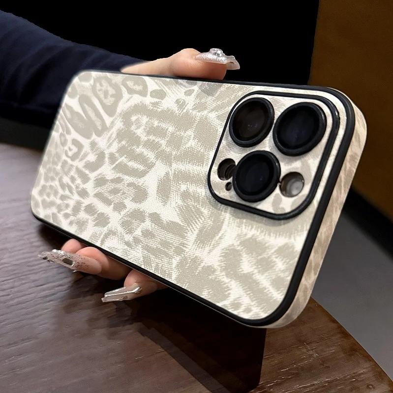 Роскошный кожаный чехол для телефона с ярким леопардовым принтом для iPhone 16 15 14 Plus 13 12 11 Pro Max Мягкий бампер Матовый противоударный чехол