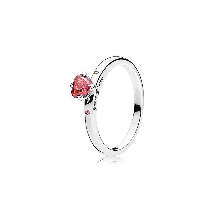 Pandora Кольцо из серебра 925 пробы с инкрустацией в форме сердца и гравировкой буквы Женские кольца 196574CZRMX