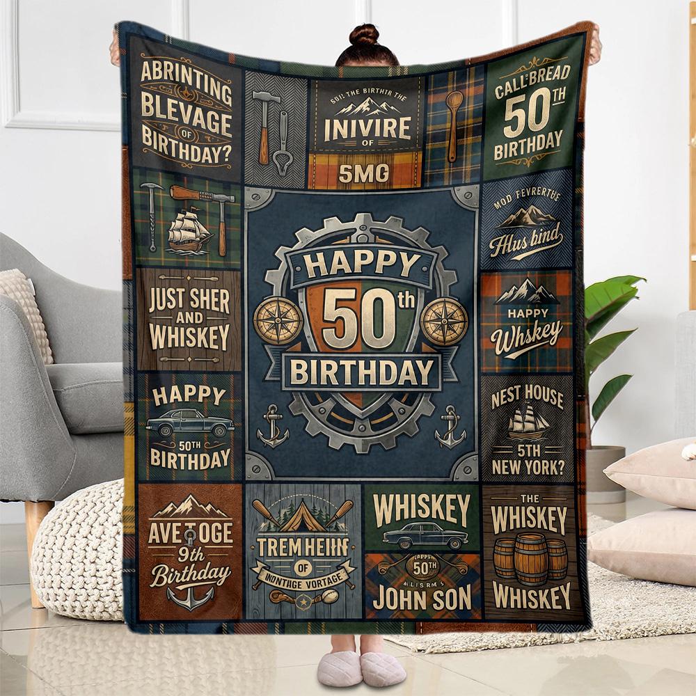 Happy 50th Birthday Celebration Flannel Blanket-Soft and Suitable for Sofas,Beds,Offices,Travel,All Seasons,Great Gift for Holidays and Birthdays.