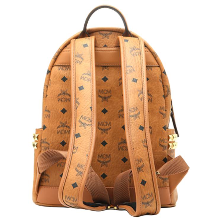 MCM Stark Classic Monogram Double-Sided Studded Commuter Party Canvas And Leather Backpack Unisex backpack Brown Cognac MMKAAVE15CO001