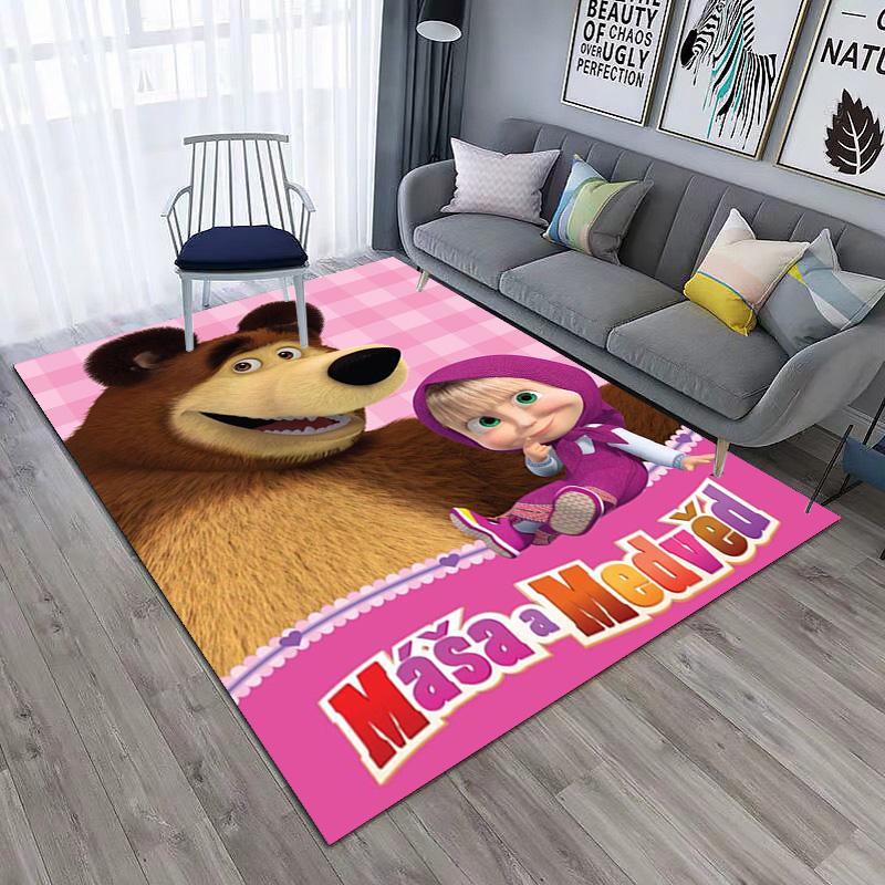 Russian animation Masha and the Bear Fairy Tale Cartoon Carpet Soft Home Living Room Bedroom Door Mat Outdoor Picnic Ground Mat rug T4
