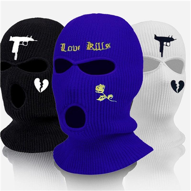 1Pc Embroidery Balaclava Face Mask 3-Hole for Cold Weather Winter Ski Mask for Men and Women Thermal Cycling Mask Christmas Gift