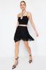 Women's Fashion Black Chiffon Fabric Ruffle Detailed Mini Length Woven Skirt
