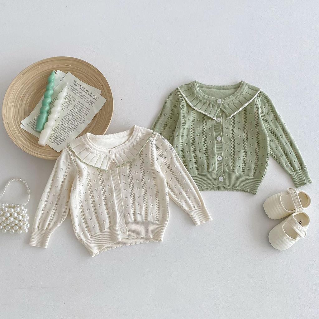 Детская одежда, милый детский вязаный свитер, летняя тонкая девочка, маленький снаружи, кардиган с кондиционером