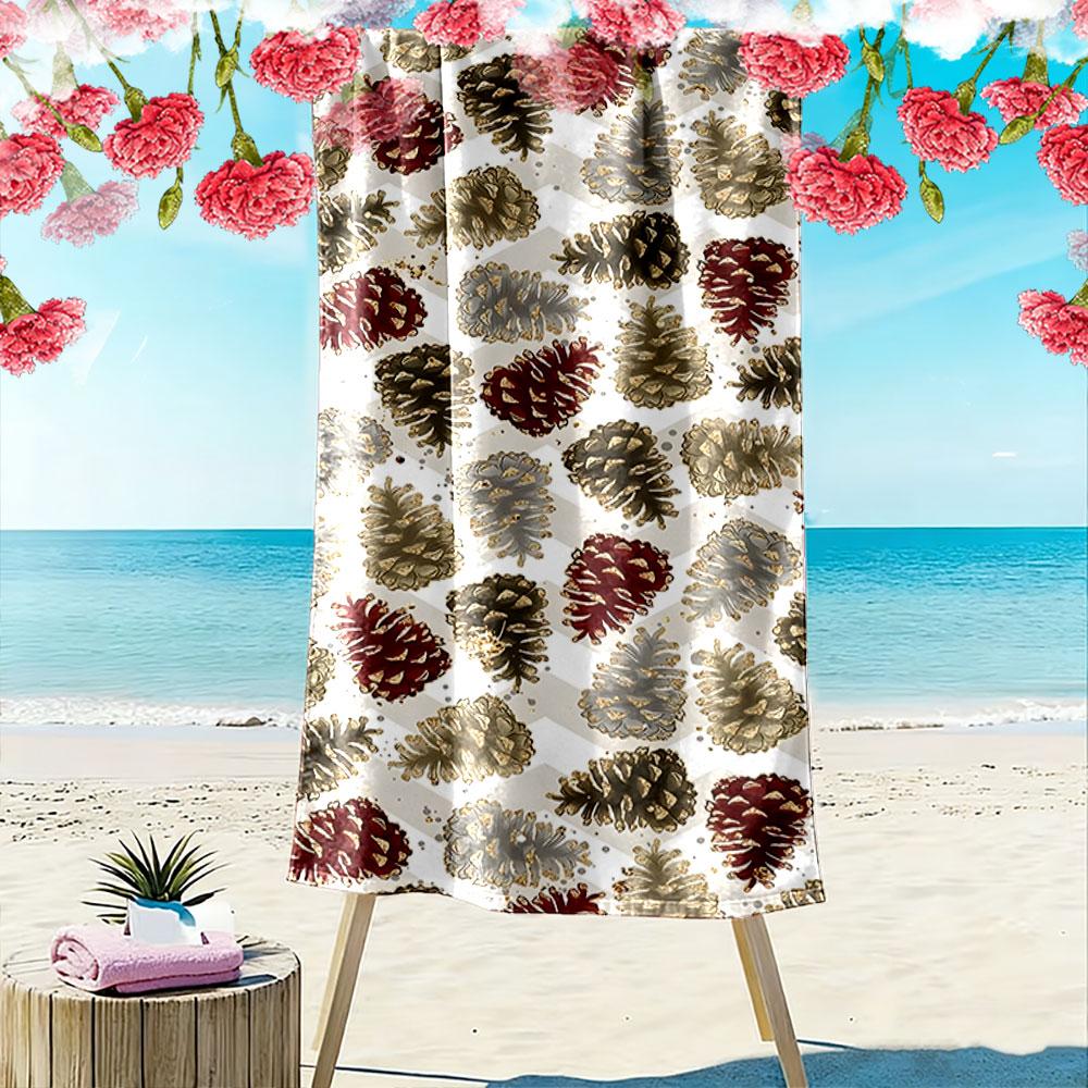 Whimsical pinecone elegance Print beach towel, quick drying, suitable for travel, outdoor sports, jogging, the beach and swimming, gift