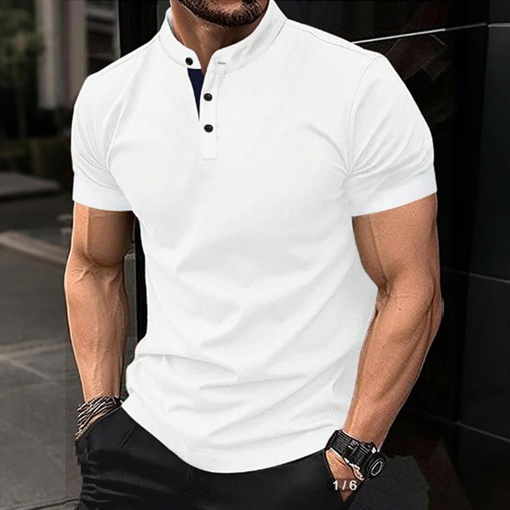 Мужская повседневная летняя футболка с коротким рукавом, новая мужская спортивная футболка на пуговицах с коротким рукавом