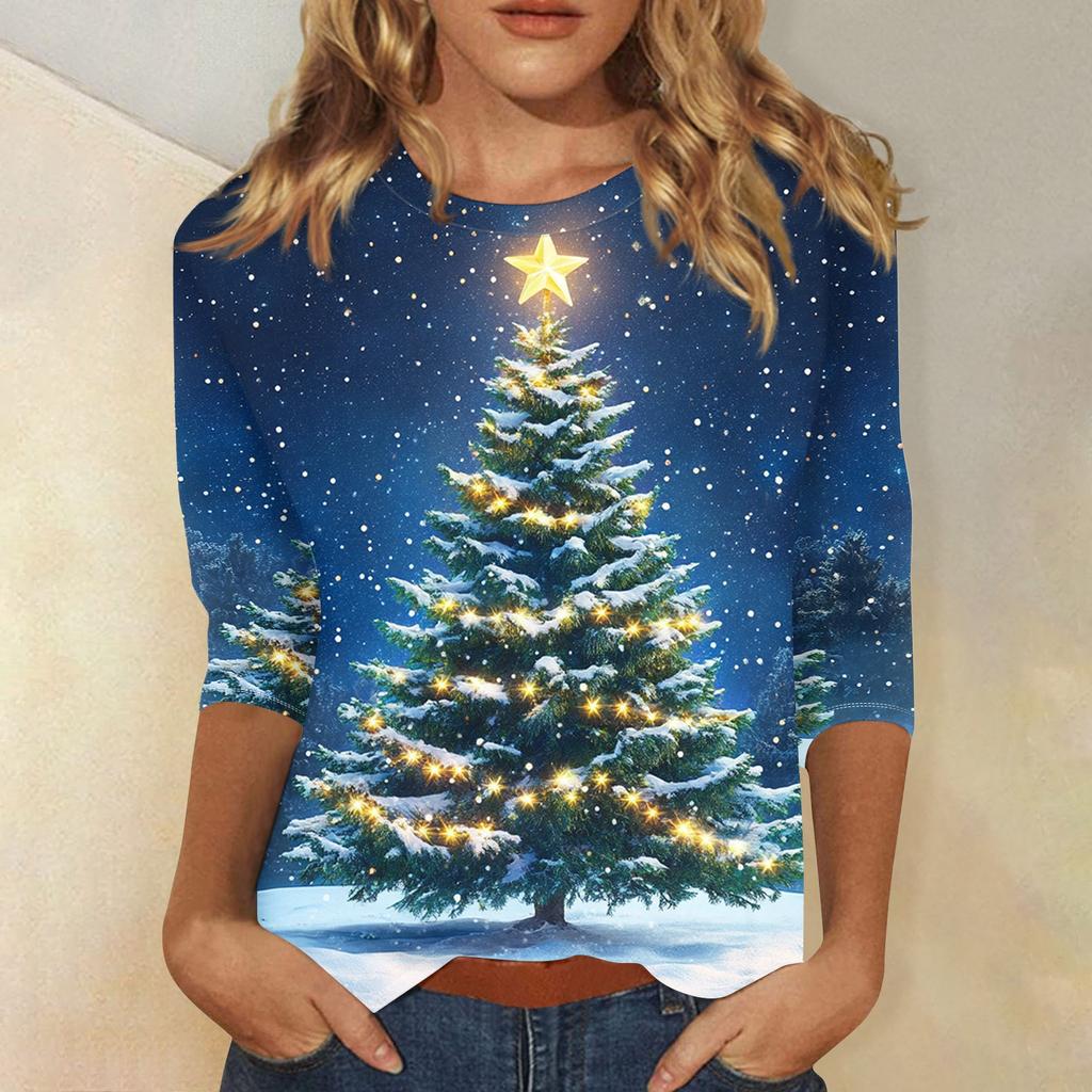 Рубашки с рукавом 3/4 для женщин, футболки с принтом, блузки, повседневные, больших размеров, базовые топы, пуловеры