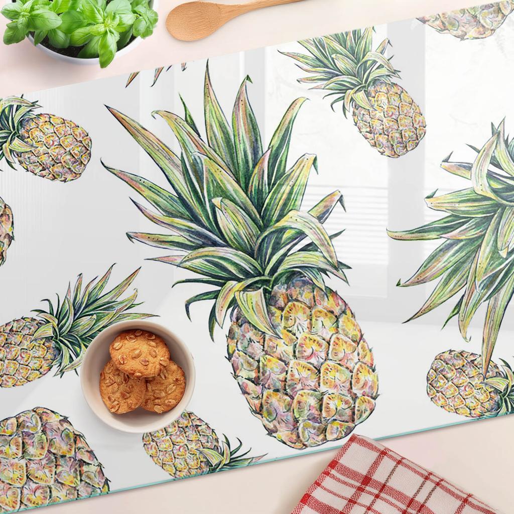 Multifunctional Kitchen Decorative Board Tempered Glass Pineapple 80x52 cm