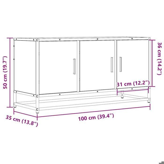 VidaXL TV Cabinet Brown Oak 100x35x50 Cm Engineered Wood and Metal, TV Stand, Hi-fi Cabinet, Entertainment Center, 848833