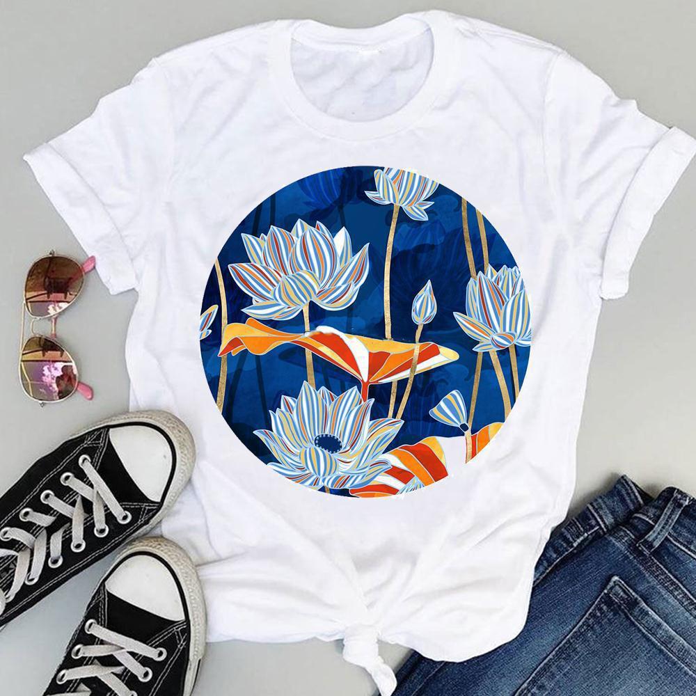 Summer New Shortsleeved Tshirt with Swan and Butterfly Print Patterns Roundneck Top Made of Modal Fabric Women Clothing