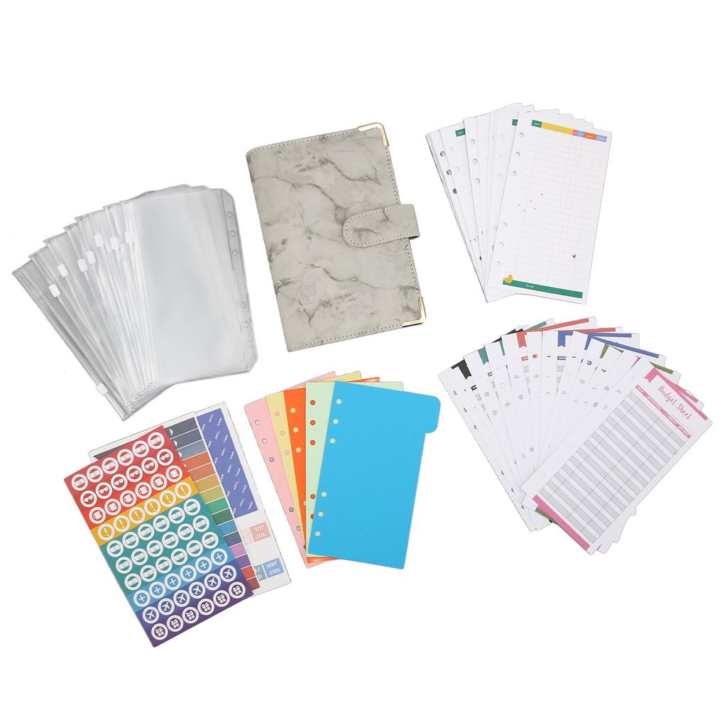 Бюджет с денежными конвертами из искусственной кожи с мраморным узором A6 для экономии денег на картах и счетах, серые