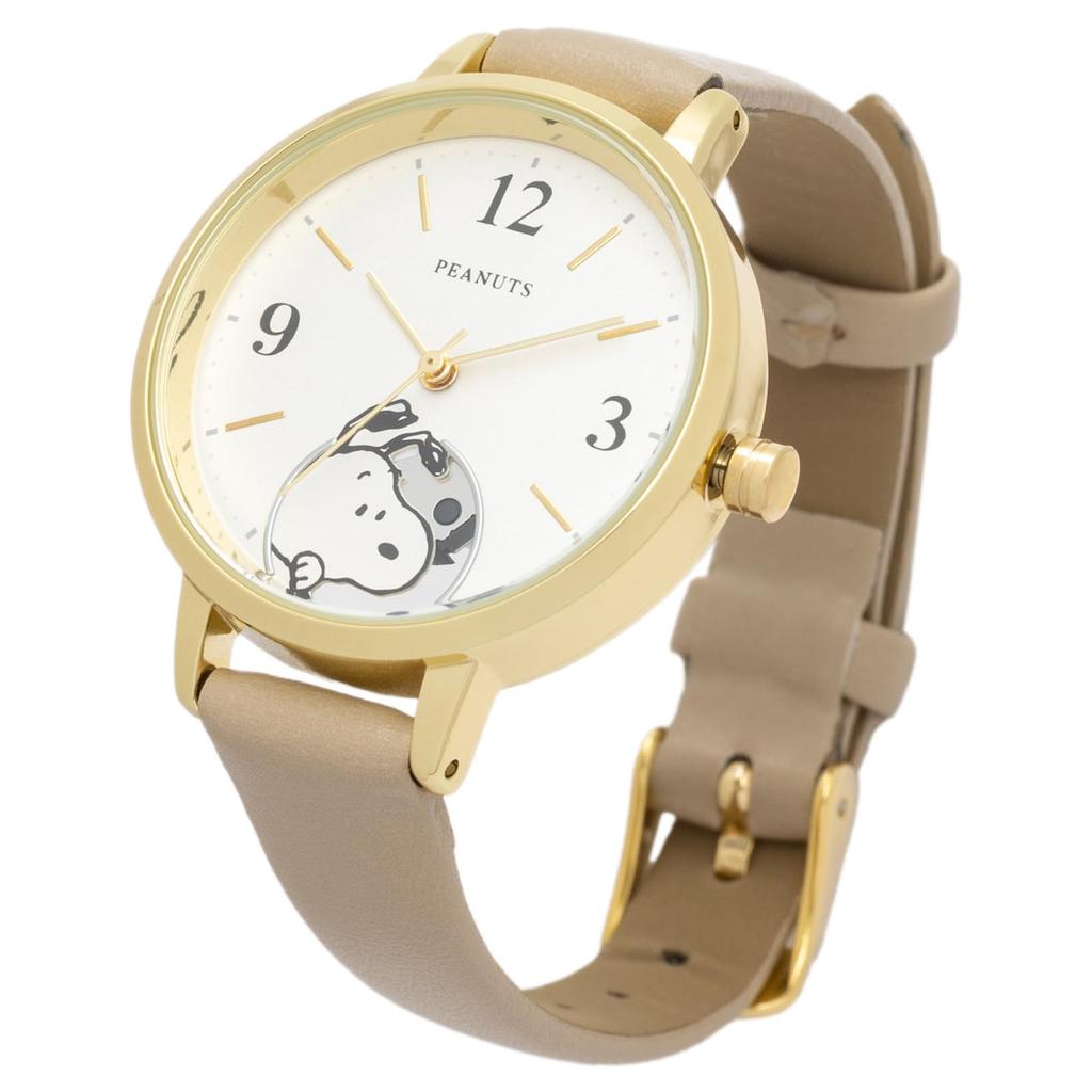 Watch Analog Leather Strap Snoopy Hide and Seek Watch G Beige [Fieldwork] Women's PNT044-2