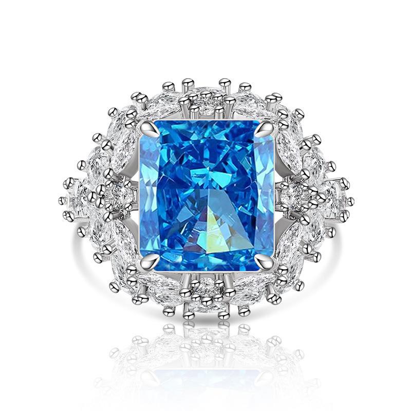 Luxury Elegance 925 Sterling Silver Fire Ice Flower Cut High Carbon Diamond Ladies Ring Wedding Anniversary GiftGood product