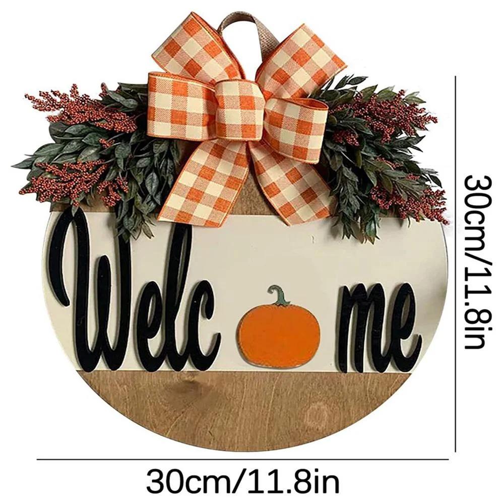 1pc Thanksgiving Welcome Door Sign Autumn Harvest Front Door Porch Decor Fall Wooden Hanging Decor For Rustic Farmhouse Welcome