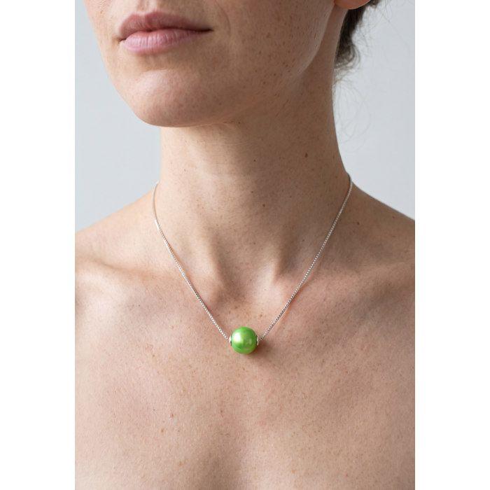 Collier - Pearls &amp; Colors - Perle de Culture d'Eau Douce AAA+ - Vert Tonic - Argent 925 - 42 cm