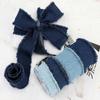 Blue Cowboy Jeans Cloth Fabric Hairclip Bows Handmade Fringe Silk Ribbon  Gift Wrapping
