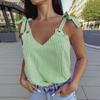 Womens Casual Lace Up Straps Sleeveless Summer Stripe Tank Tops