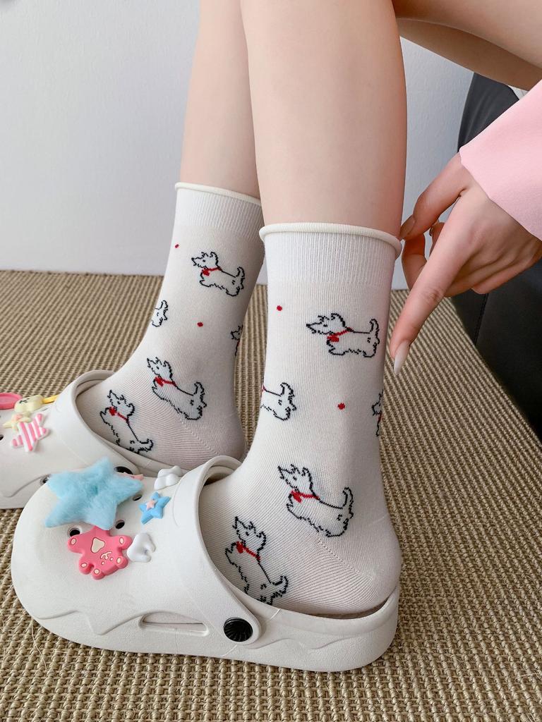 Korean Cute Mid-Leg Socks Versatile Casual Socks Cotton Cute Cartoon Pile Socks