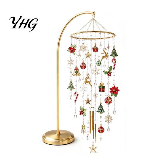 Christmas Craft Supplies for Family DIY Wind Chime Kit, Faux Crystal Bead Hanging Ornament Set Metal with Display Stand Stand, Holiday Tabletop Decor,