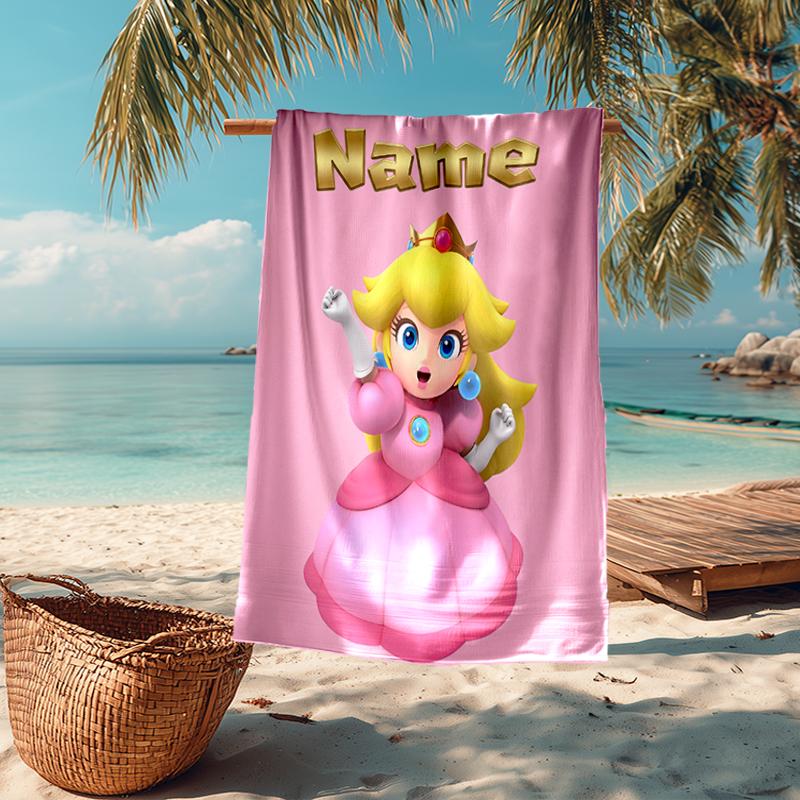 Custom Name Ultra-Soft Beach Towel with Princess Peach Theme,Ideal for Pool - Camping, Diving - Perfect Travel Essential, Vibrant Beach Towel.