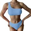 Igo new European and American bikini sexy solid color split wave cloth shoulder swimsuit women's bikini swimsuit