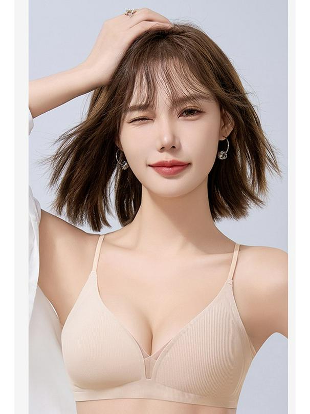 Премиальный французский кружевной бралетт треугольной формы: В рубчик, Без косточек, Тонкие бретели, Дышащий, Глубокий V-вырез.