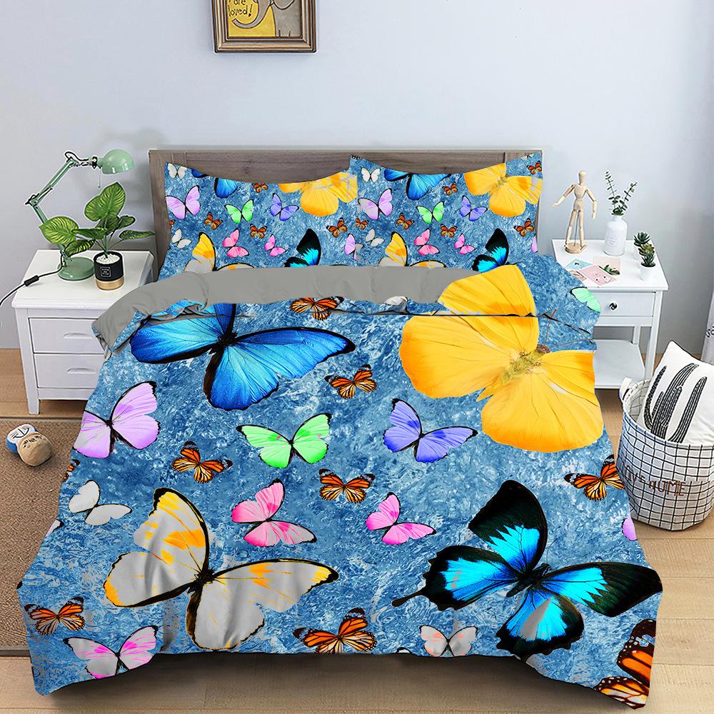 Комплект постельного белья с 3D цифровой печатью, красочный пододеяльник с принтом бабочки, наволочка AU180 * 210, мягкая комната для девочек, домашнее украшение на молнии