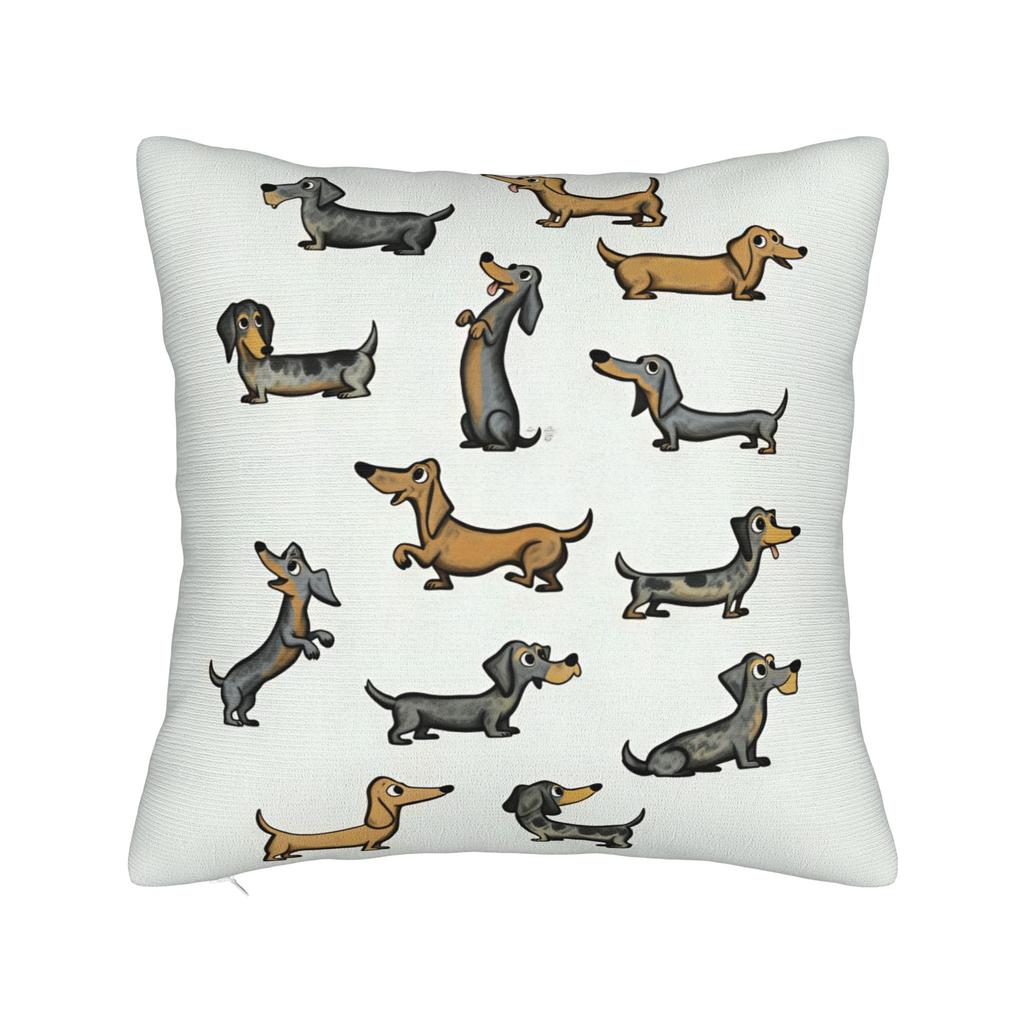 Pillow Cover Flat Various Dog Breeds Illustration Retro Trendy Pillow Case For Sofa Home Decoration Pillowcases