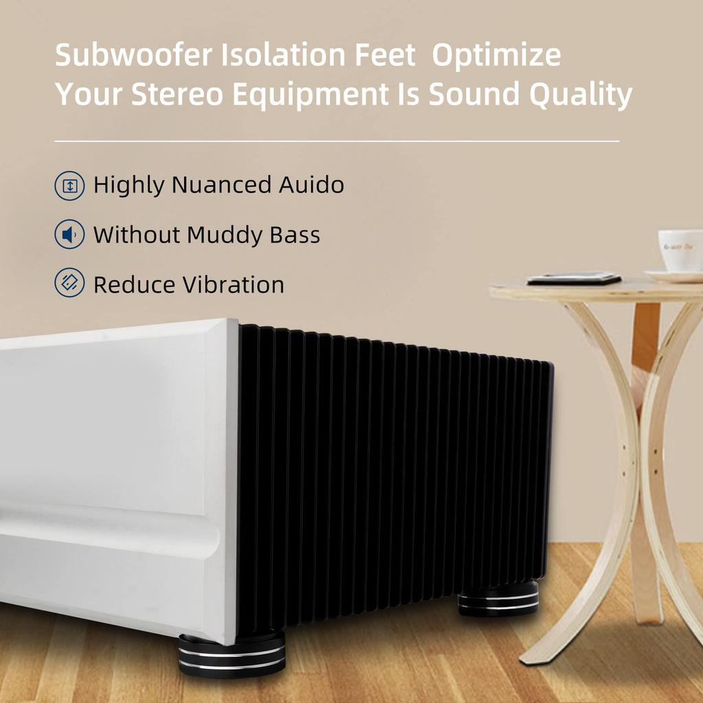 Monosaudio Speaker 400kg Weight Improved Audio Sound Vibration Compatible with 3M Tape and Screw for Home AV and Sound 4-Piece Insulators, Aluminum,