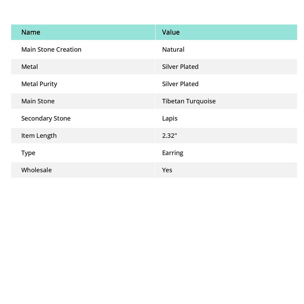 Natural Tibetan Turquoise, Lapis Gemstone Handmade Jewelry Earring 2.32" I7U89