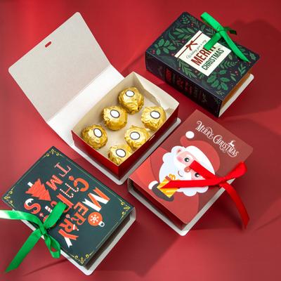 5 шт./уп. Новая рождественская коробка для конфет, подарочные коробки, красная, зеленая, подарочная бумажная коробка, украшение, фестиваль, рождественское украшение с цветной лентой