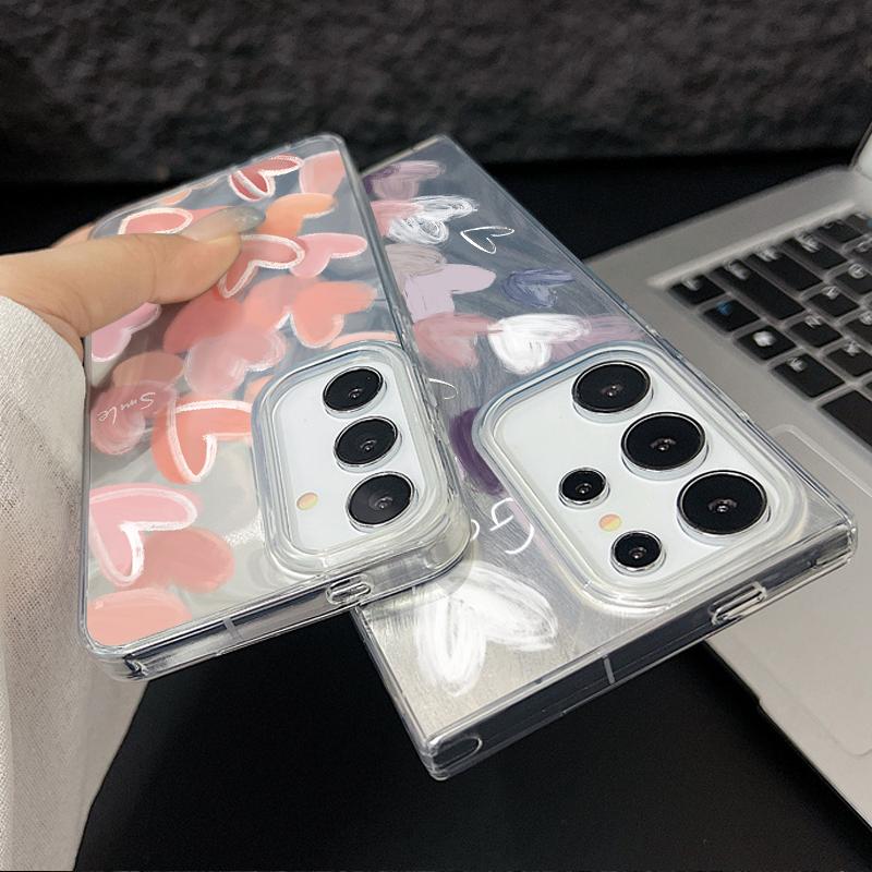 Чехол для телефона Samsung S25 Ultra S24 FE S23 A36 A56 A16 A55 с блестками и узором в виде сердечек и перьев, блестящий, ударопрочный, из ТПУ, с мягким краем, тонкий чехол