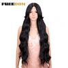 FREEDOM Synthetic Lace Front Wigs For Women 34" Long Body Wavy Wig With Bangs Ombre Brown Blonde Lace Wig Colorful Cosplay Wigs