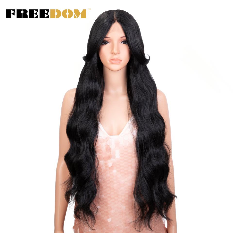 FREEDOM Synthetic Lace Front Wigs For Women 34" Long Body Wavy Wig With Bangs Ombre Brown Blonde Lace Wig Colorful Cosplay Wigs