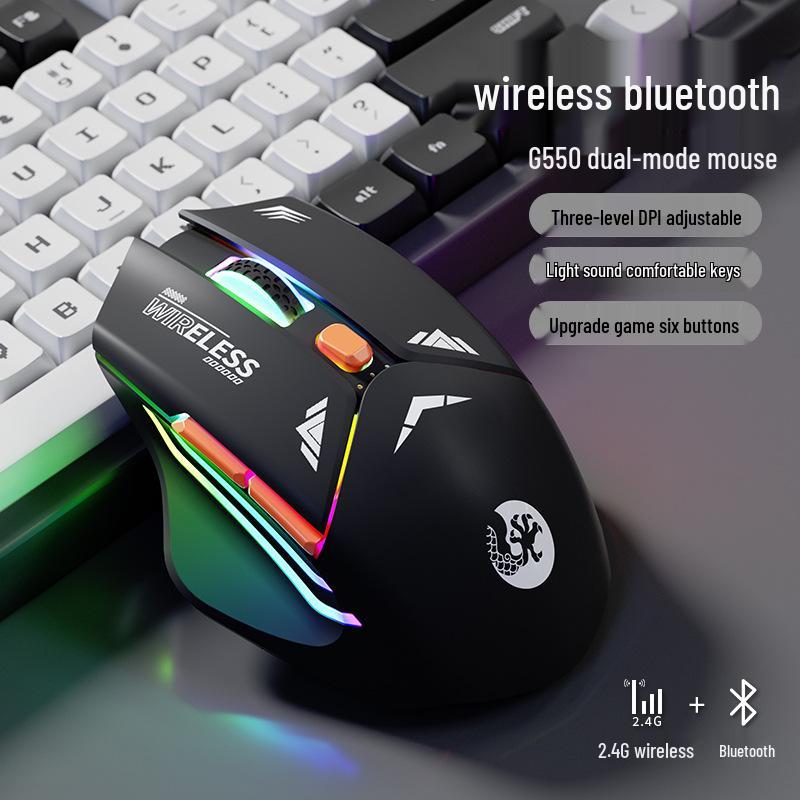 Меха-Мышь Беспроводная Бесшумная Bluetooth Двухрежимная Механическая Игровая Мышь Перезаряжаемая для ПК/Ноутбука.