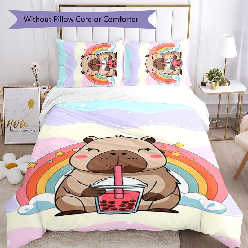 Kapibara 3pcs Bedding Set Duvet Cover Closure Includes 1 Duvet Cover & 2 Pillowcases for All Seasons Bedroom Home Dorm Decor