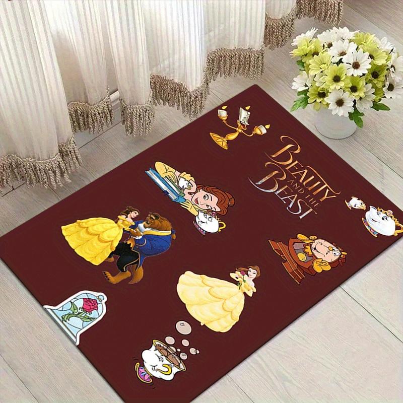 1pc Beauty and The Beast Pattern Area Rug Soft Flannel Floor Mat for Living Room,Office,Bedroom and Carpet,Sofa Coffee Table Floor Mat