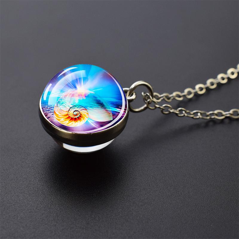 Ювелирные ожерелья с синим морем и морской жизнью, черепаха, дельфин, ракушки, двухсторонний хрустальный стеклянный шар, кулон, ожерелье для женщин и мужчин, подарок