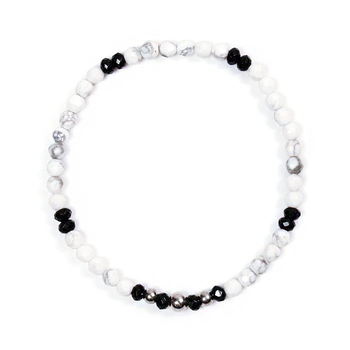 Тонкий браслет из драгоценных камней Jbans Classic Black Point White Cut Agate (C2001-Ac636_Wt)