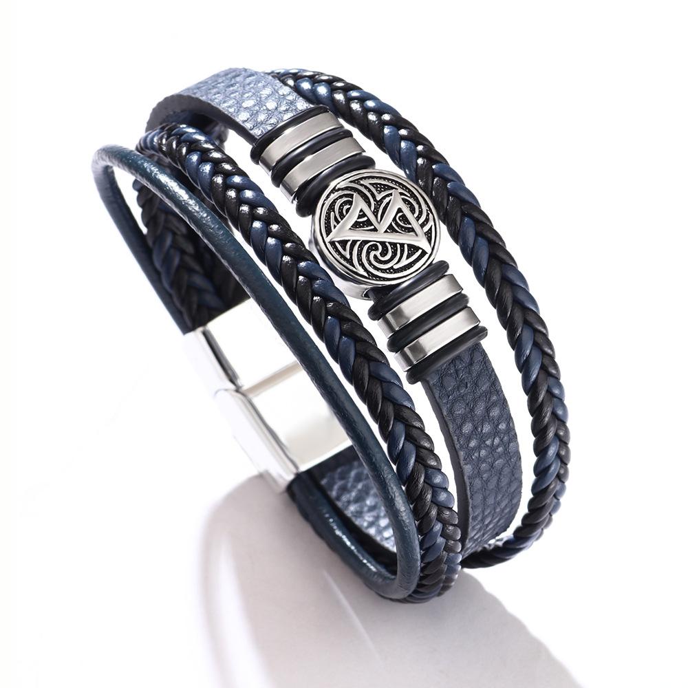 Men Bracelet Multi-layer Braided Leather Scripture Compass Rope Chain Wristband
