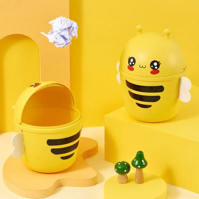 Пластиковая мини-корзина для мусора Topbathy, мусорный бак с мультяшной пчелой, настольный мусорный бак с поворотной крышкой, домашний офис, кухня, туалетный столик, столешница, спальня