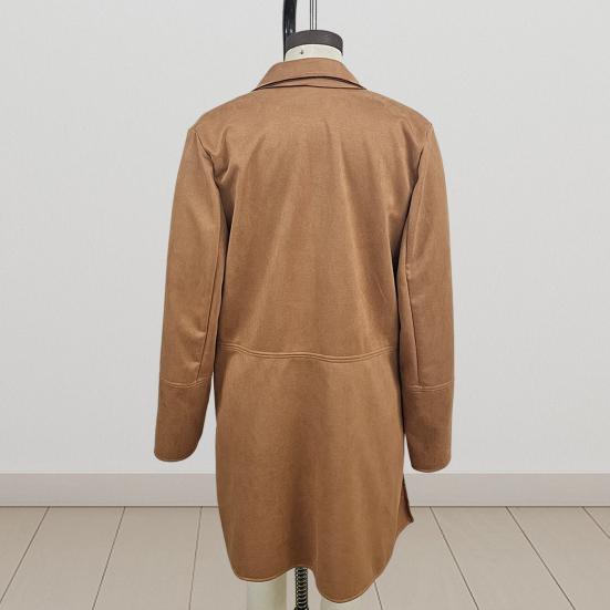 Lady Winter Coat Single-breasted Turn-down Collar Mid Length Overcoat Long Sleeves Pure Color